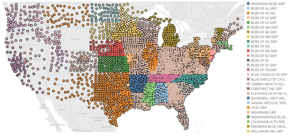 Blue Cross Entities Markets by County